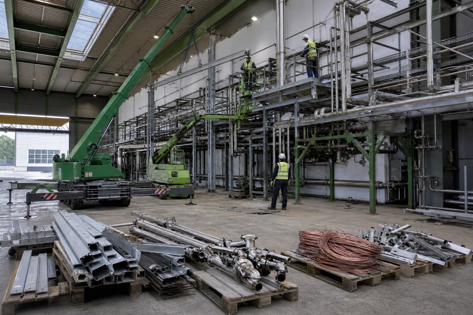 Strukturierter Anlagenrückbau mit sortierter Bereitstellung verwertbarer Metalle.