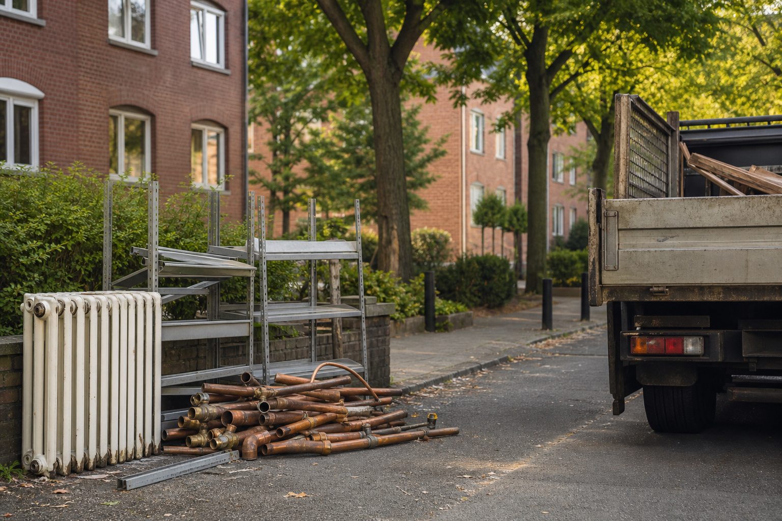 Sortierte Kupferrohre, Messing und Aluminium beim Schrottankauf Düsseldorf