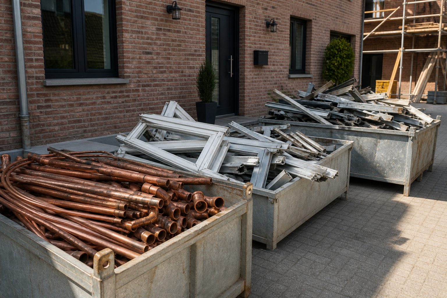 Kupferrohre und Aluminiumrahmen aus einer Renovierung in Viersen